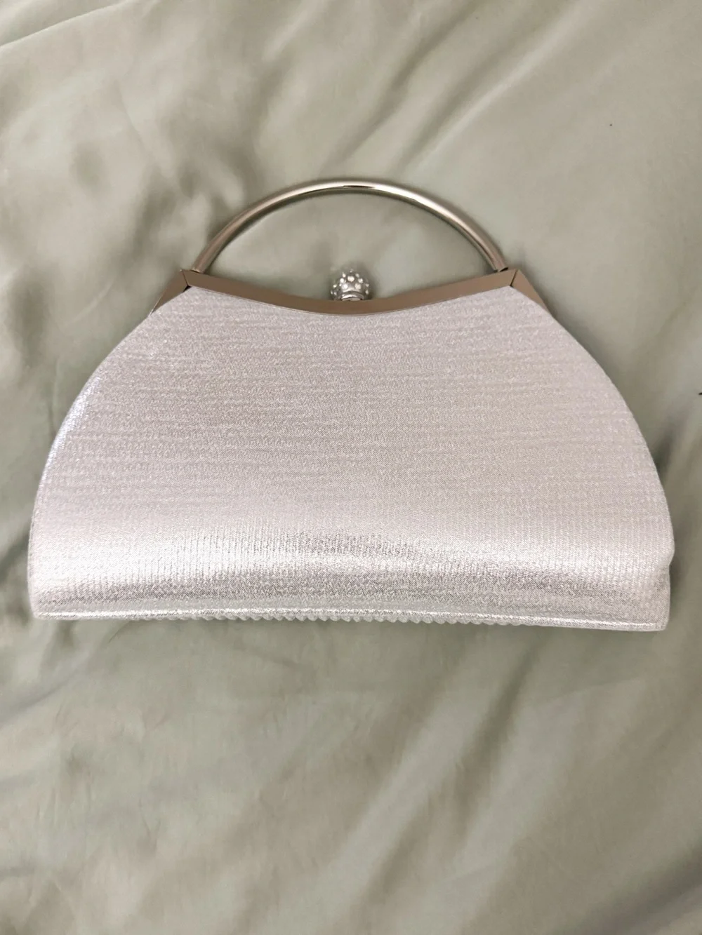 Silver Evening Handbag - Elegant Metallic Top-Handle Clutch